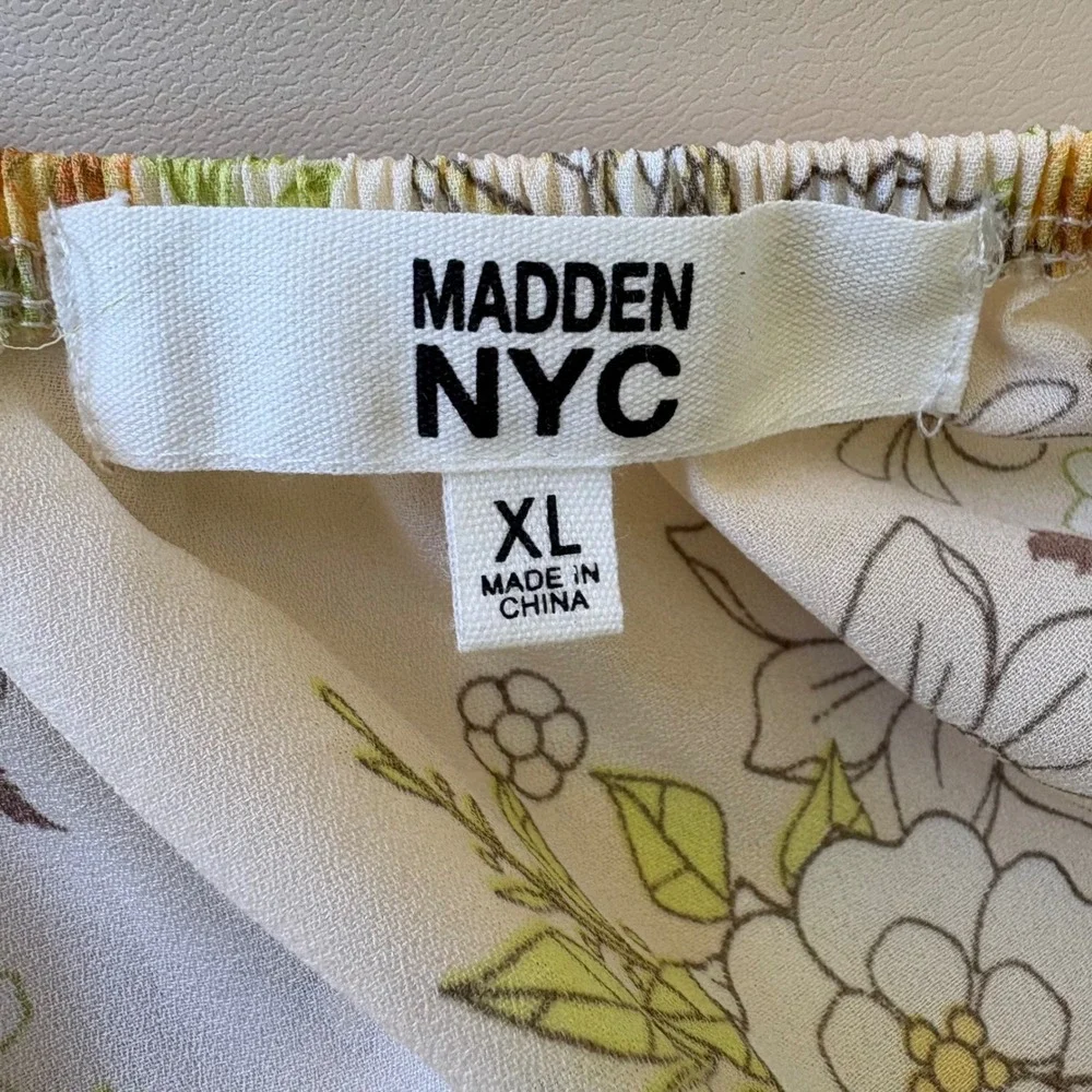 Madden NYC Floral Crop Top XL Yellow Retro Tie Back Long Sleeve Boho Festival - Picture 7 of 10